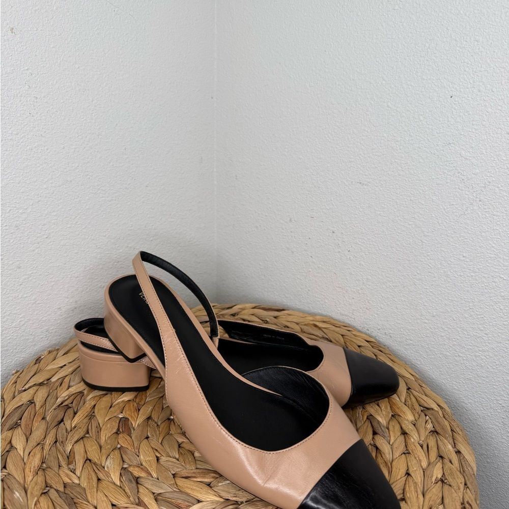 Veronica Beard Heels Cecile Half d'Orsay Slingback Block Heel Captoe black camel - Picture 9 of 10